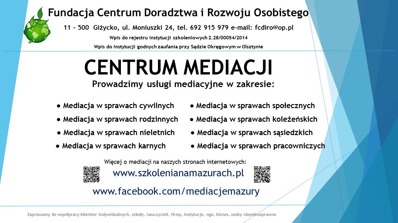 MIĘDZYNARODOWY TYDZIEŃ MEDIACJI. Bezpłatne porady oraz konsultacje mediacyjne w Giżycku