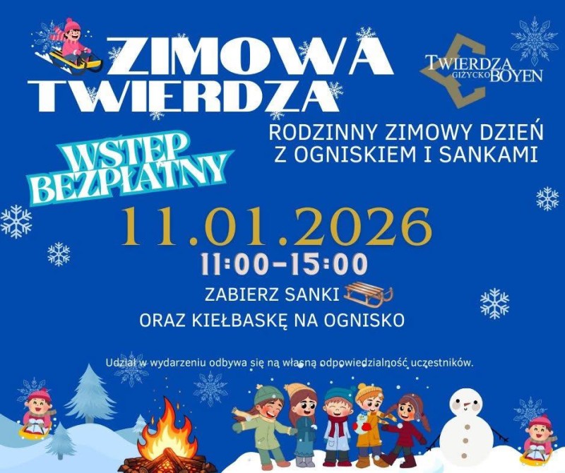 Zimowa Twierdza | Rodzinny zimowy Dzień z ogniskiem i sankami